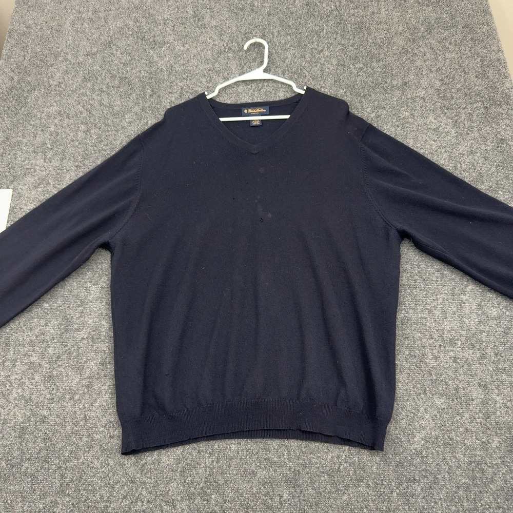 Brooks Brothers Sweater Mens XL Navy Merino Wool V Neck Stretch Classic Preppy